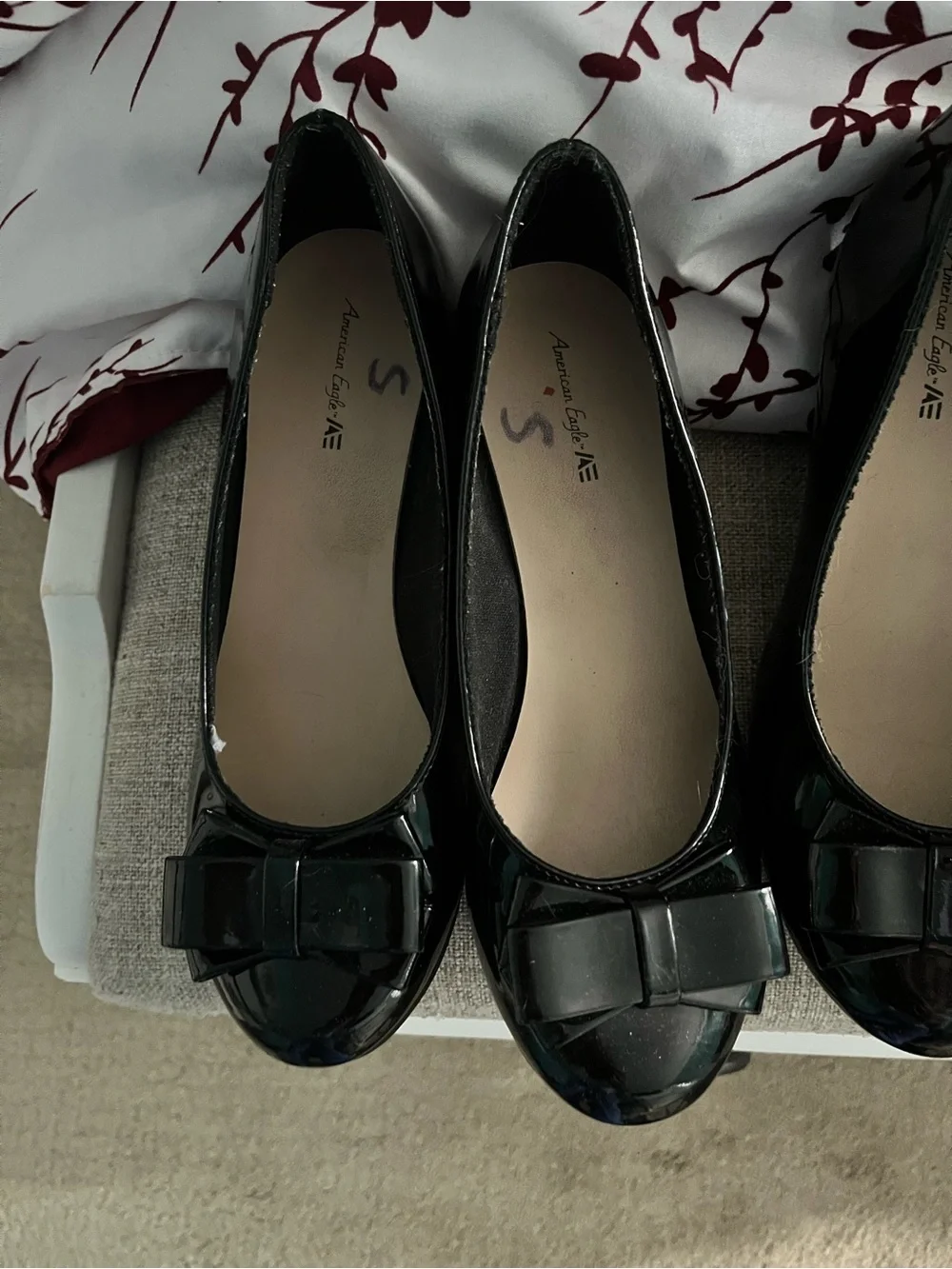 American Eagle Outfitters Black Patent Bow Ballet Flats - Women